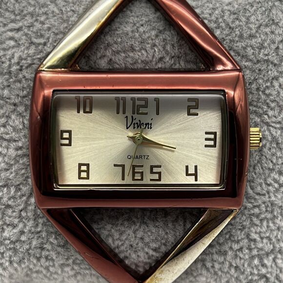 Vivani Women's Brown Gold Tone Square Face Analog Cuff Bracelet Watch Working - Picture 2 of 11